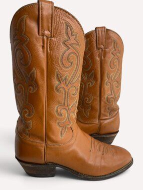 Justin Vintage Cognac Brown Western Cowboy Boots USA Made Leather Men’s 10.5 D